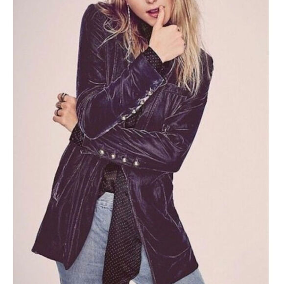 Free People Velvet Velour Dark Purple Yesterdays Muse Blazer Jacket - Picture 1 of 5
